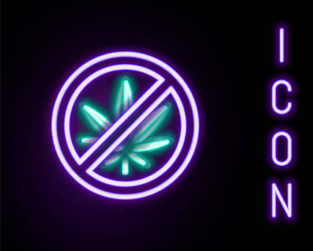 istock Glowing neon line Stop marijuana or cannabis leaf icon isolated on black background. No smoking marijuana. Hemp symbol. Colorful outline concept. Vector 1486114869