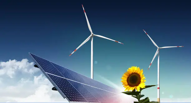 Solar cell sunflower and Windturbine