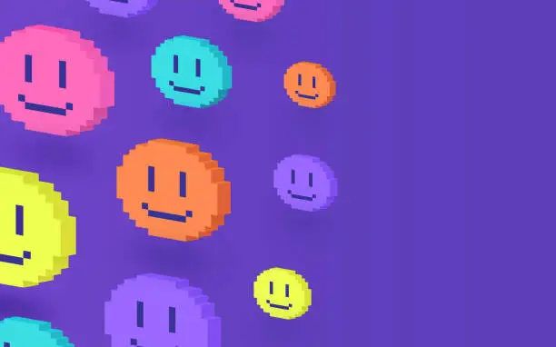 Vector illustration of Pixel 3D Smile Emotion Background