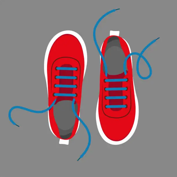 Vector illustration of Red sneakers with untied blue laces