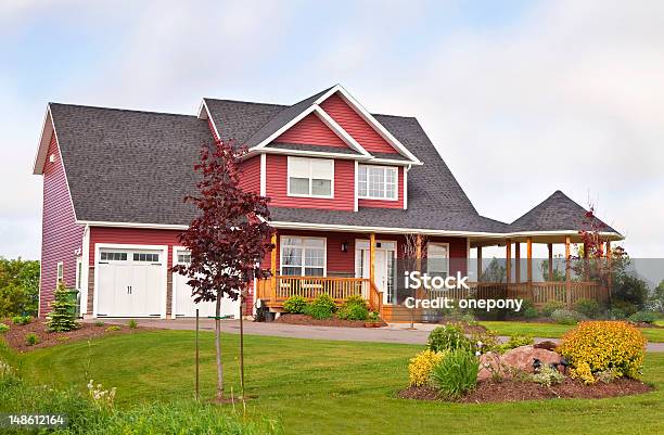 North American Home Stock Photo - Download Image Now - House, Red, Outdoors
