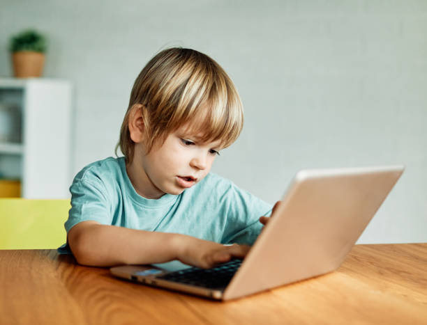 istock child laptop computer technology home boy son man education homework kid learning internet childhood student preschool using online 1486123246