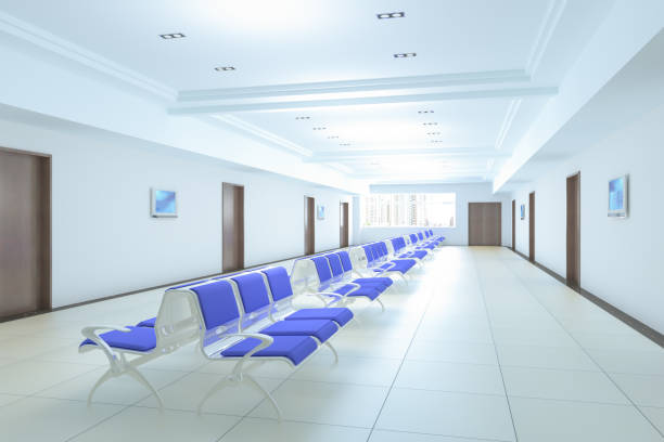 istock Empty Corridor In Modern Hospital With Waiting Area 1486125652