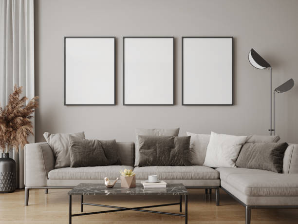 istock Picture frame mock up in Grey modern living room with sofa and table.3d rendering 1486136027
