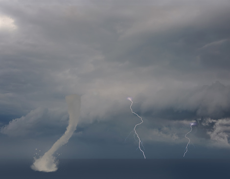 Trumpet on the high seas with lightning and cloudy skies