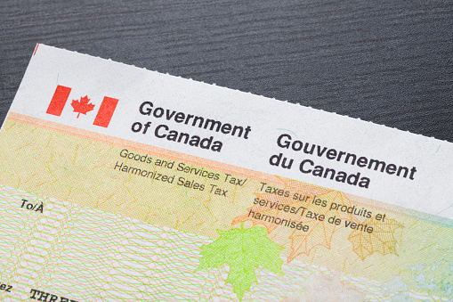 Close up of a Government of Canada tax refund check.