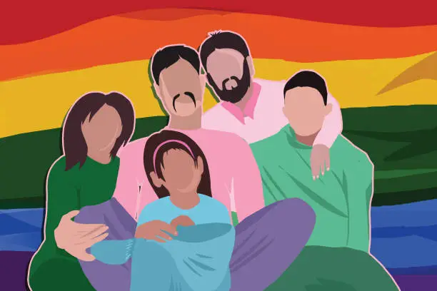 Vector illustration of Portrait of a LGBTQ+ family spending time together
