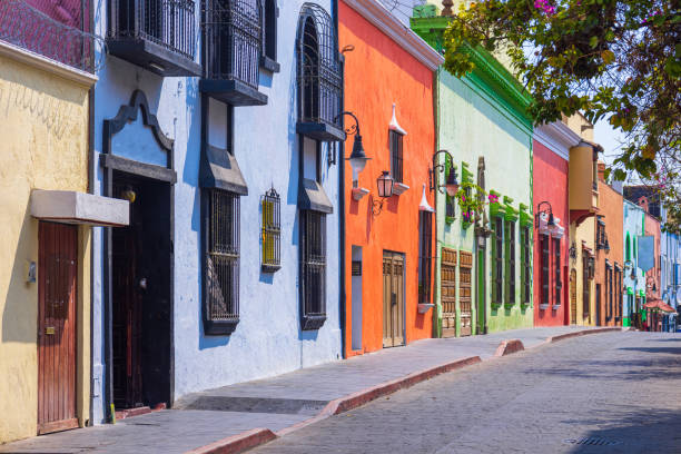Scenic colorful colonial architecture of Cuernavaca streets in historic center in Mexico Morelos stock photo