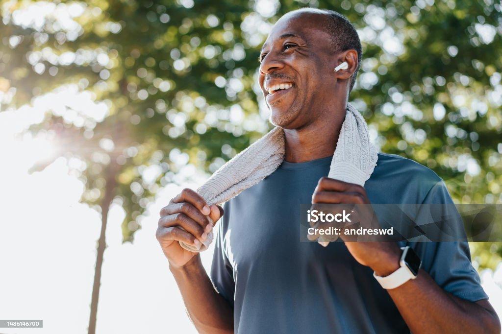 Mature men outdoor physical activity Healthy Lifestyle Stock Photo