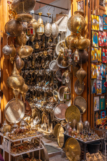 istock Marrakech Bazaar Stalls with Moroccan Souvenirs and antiques at Medina Souk market 1486147073