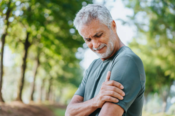 Senior men with shoulder pain