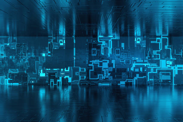 istock Abstract futuristic dark blue background 1486152429