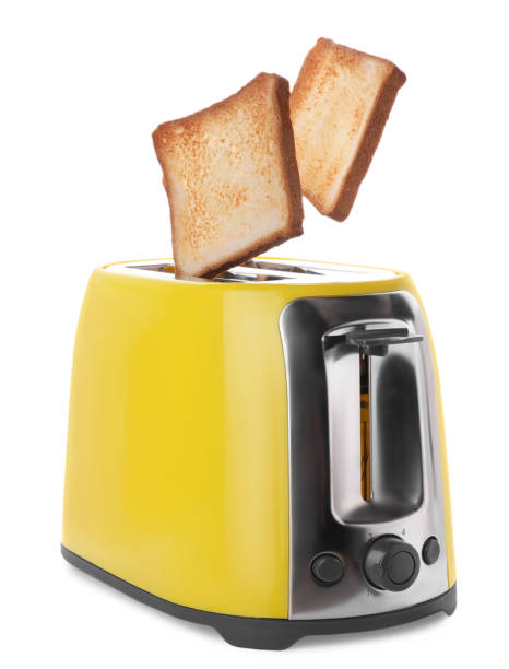 istock Yellow toaster with roasted bread slices on white background 1486168849
