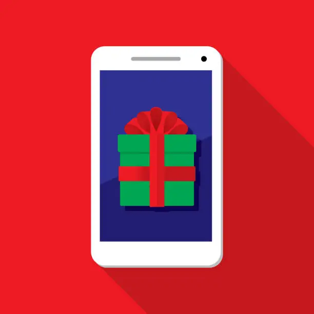 Vector illustration of Christmas Gift Smartphone Icon Flat