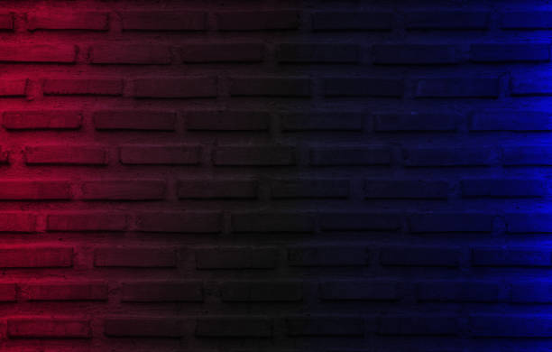 istock Lighting effect red and blue on empty brick wall background. Backdrop decoration party happy new year happiness concept, Showing or placing products. Lighting effect pink and cyan wall background. 1486180421
