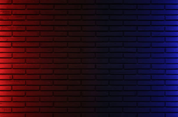 istock Lighting effect red and blue on empty brick wall background. Backdrop decoration party happy new year happiness concept, Showing or placing products. Lighting effect pink and cyan wall background. 1486180450