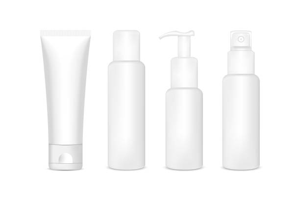 istock Blank cosmetic packaging mockup: tube, spray, bottle with press pump. Bottle gel. 1486182714