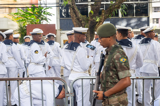 salvador, bahia / brazil - september 7, 2014: Soldiers from the Brazilian army are seen during the Independecia do Brasil parade in the city of Salvador.\