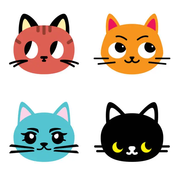 Vector illustration of Cat Face Emojis Kawaii