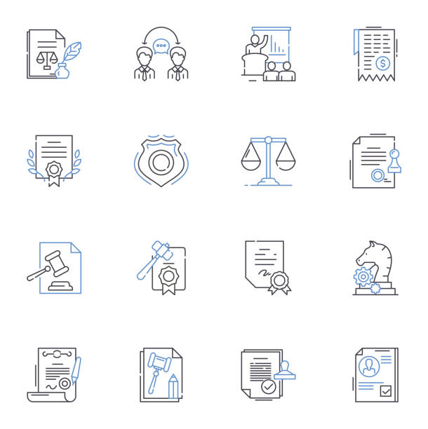 Constitution line icons collection. Document, Law, Government, Freedom, Rights, Amendments, Democracy vector and linear illustration. Liberty,Justice,Ratification outline signs set Constitution outline icons collection. Document, Law, Government, Freedom, Rights, Amendments, Democracy vector and illustration concept set. Justice,Ratification linear signs and symbols impeachment stock illustrations