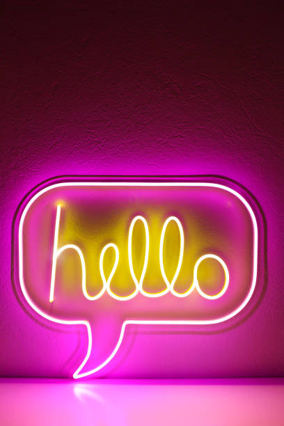 istock Pink and yellow neon sign hello. Trendy style. 1486190157