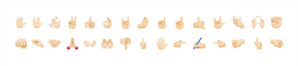 všechny ruční emodži, samolepky ve všech barvách pleti. ruční emotikony vektorové ilustrace symboly sada, kolekce. ruce, podání ruky, svaly, prst, pěst, směr, jako, nelíbí, prsty. vektor 10 eps. - mávání gesto stock ilustrace