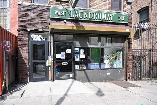 New York City, USA, April 8, 2023 - Vanderbilt Wash Laundromat Dry on Vanderbilt Avenue, Brooklyn, New York, United States.