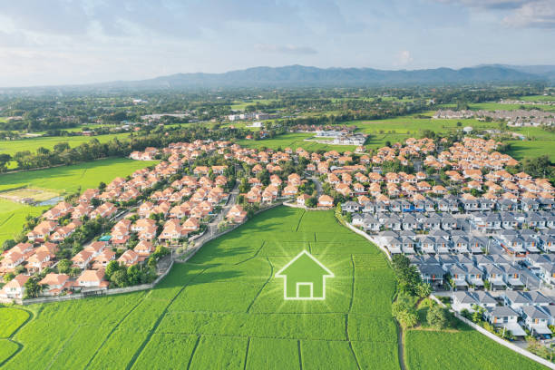 istock Green fields and dream house in aerial view. 1486196059