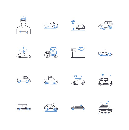 Cab outline icons collection. Taxi, Driver, Car, Ride, Travel, Fare, Passenger vector and illustration concept set. Cabby,Commute linear signs and symbols