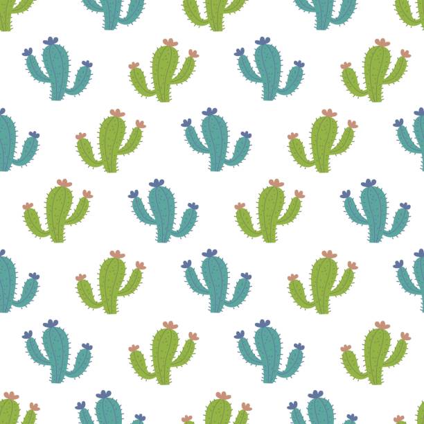 ilustrações, clipart, desenhos animados e ícones de cactus conga line dance vector padrão sem costura - abstract backgrounds botany cactus