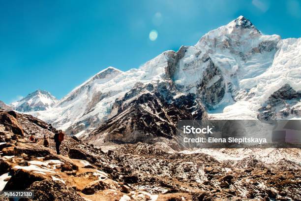 Epic Khumbu Glacier On The Way To Everest Base Camp In Himalaya Mountains Stock Photo - Download Image Now