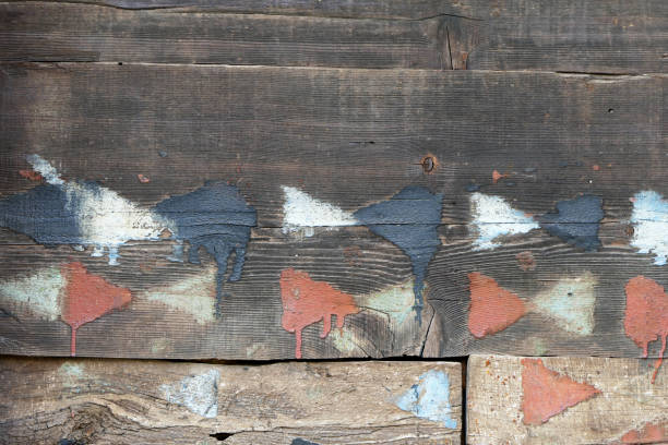 Fragment of a wooden door with a natural pattern. Abstract background, blank template. Retro style