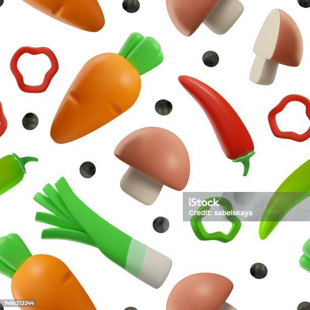 Object Patterns Food Seamless Pattern Design With 3d Food Objects Realistic Vector ...