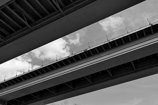 black and white bridge in the city