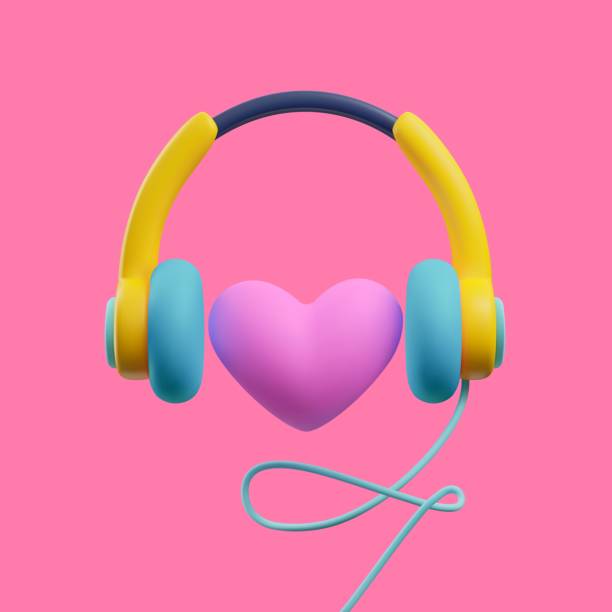 istock Wired earphones with heart, trendy colors realistic vector illustration isolated. 1486214626