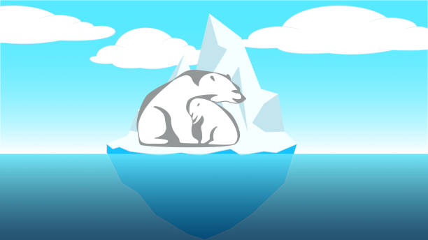 ilustraciones, imágenes clip art, dibujos animados e iconos de stock de calentamiento global. una madre oso con su bebé está preocupada por el derretimiento del hielo en el iceberg - natural disaster glacier iceberg melting