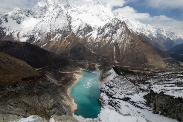istock Panorama of high mountains and clear lakes 1486218042