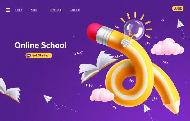 Vector illustration of School online website vector concept design. Back to school web banner business advertising