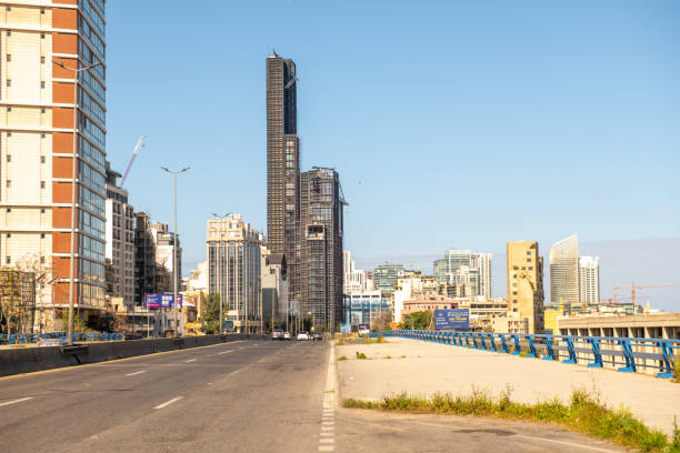 Beirut Skyscrapers in summer with an Empty street
