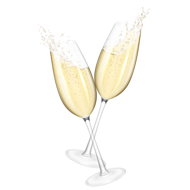 Transparent realistic two wine glasses of champagne, isolated on white. Transparent realistic two wine glasses of champagne, isolated on white. champagne flute stock illustrations