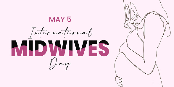 Illustration Of International Midwives Day with Outline of a pregnant woman.