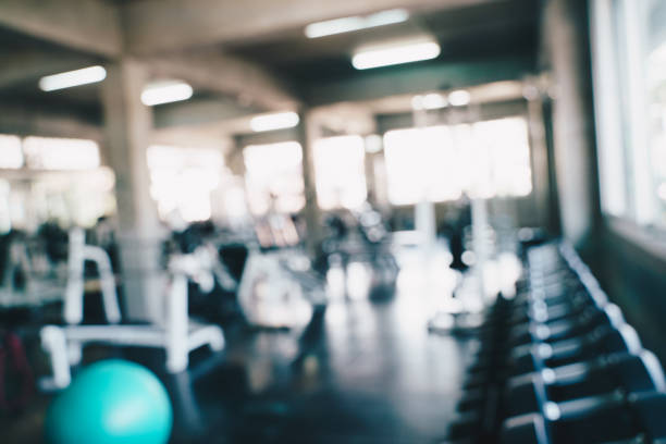 istock Abstract blurred empty fitness sport gym 1486225801