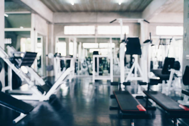 istock Abstract blurred empty fitness sport gym 1486227953