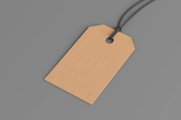 istock Cardboard tag mockup on gray background. Side view 1486228018