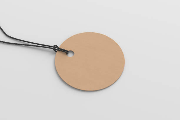 istock Cardboard round tag mockup on white background. Side view 1486228050
