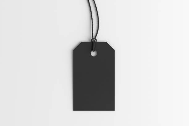 istock Black tag mockup on white background. View directly above 1486228255