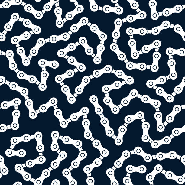 Seamless pattern with bicycle chain Seamless pattern with endless bicycle chain. White on dark blue background. bicycle designs stock illustrations