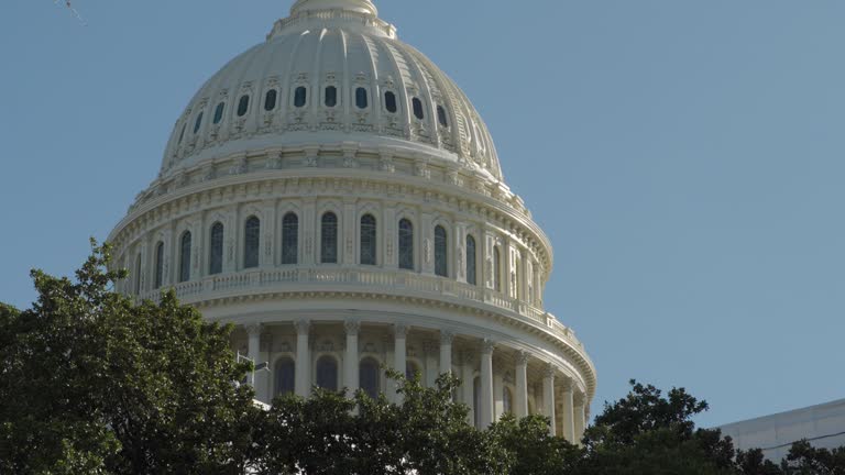 Close-Up Of U.S. Capitol Dome In Washington D.C. With Blue Sky