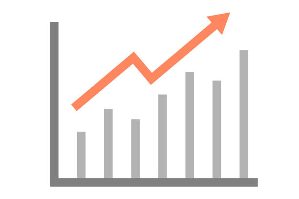 Increasing gray bars. Single red arrow. Increasing gray bars. Single red arrow. 仕事 stock illustrations