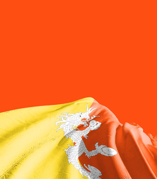 Bhutan flag flying in the air from the flagpole